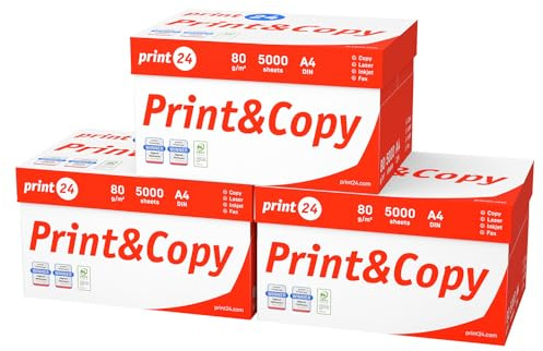 print24 Druckerpapier Kopierpapier 15000 Blatt 30 x 500 A4 80g Premium Hochweiß CIE 160 Testsieger PEFC Umweltzertifikat