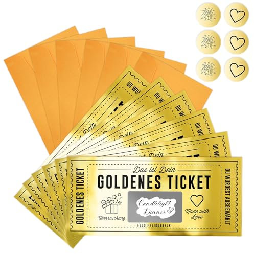 6 Goldenes Ticket Gutschein Rubbel, Gutschein zum Selber Ausfüllen mit Rubbelaufkleber, Rubbelkarte zum beschriften, Geschenke für Frauen, Kinogutschein,Geburtstagsgeschenk