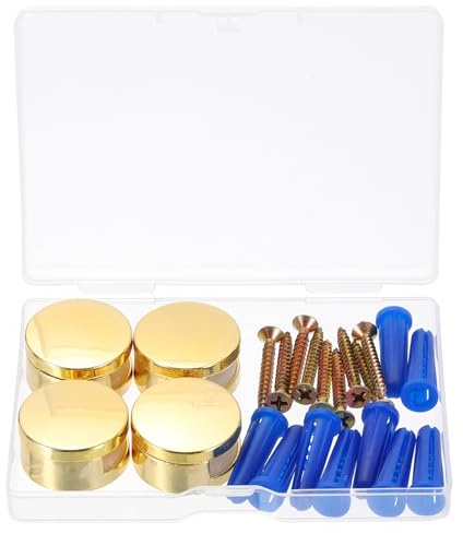 QUARKZMAN 4 Pièces Fixations de Miroir Sans Cadre, Supports de Miroir en Alliage de Zinc, Clips de Montage de Miroir, Supports de suspensions de Miroir avec Vis et Chevilles, Doré