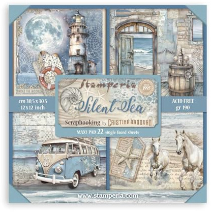 Stamperia - Scrapbook Paper Pad for Scrapbooking, Albums, Card Making, Bullet Journalling and More, Acid Free, Single Face, Perfect for Hobbies, Crafts, and Gifting (Silent Sea) (30.5 x 30.5cm)