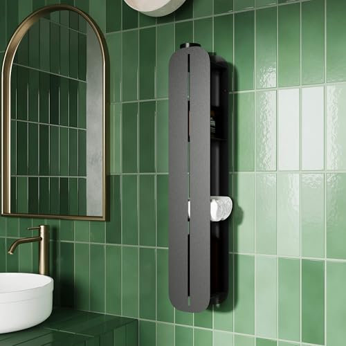 Estantería de baño de Pared Metal Negro 80x15 | Muebles de baño Vertical | Instalación sin taladrar o con taladrar | estantería de baño Estrecha | Estante de baño y Organizador de Ducha | estantería