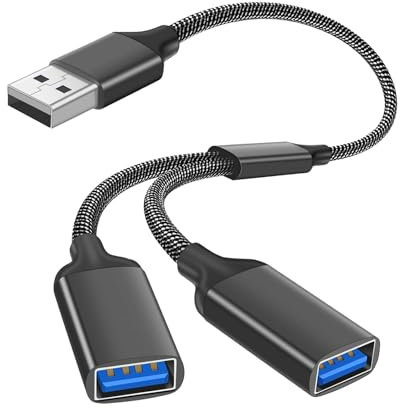 USB Splitter 2 Port,1 in 2 out Adapter,Double USB Adapter Double Adapter Male to Dual Female Splitter Data Transfer Power Charging Extension Cable Compatible with Laptop Mac for Flash Drive,Keyboard