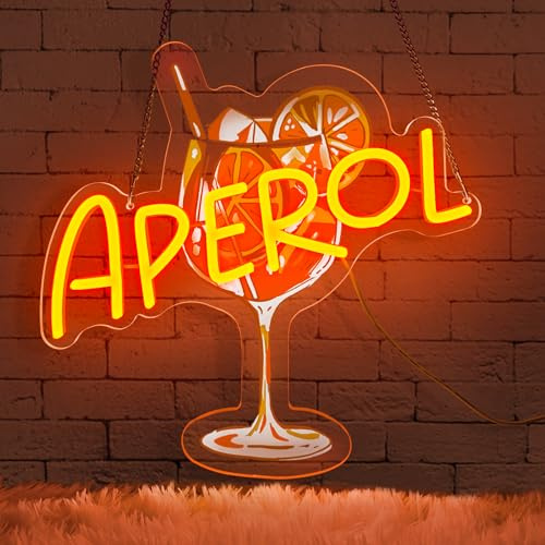 Lxmoneon Aperol neonskylt, cocktail neonskylt, Aperol Spritz neonljus, USB dimbar orange glas LED-skyltar, bar LED neon vägglampa för pub klubb cocktailparty man grotta kök gåva
