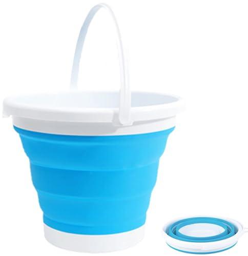 Faltbarer Eimer, 5L Falteimer aus Kunststoff, Zusammenklappbarer Eimer, Putzeimer für den Innen- und Außenbereich, Ideal für Camping, Festivals, Strand, Wäscherei, Autowäsche (Blau)