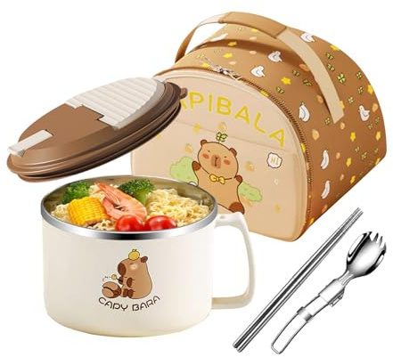 Nudelskål set | 1 300 ml capybara salladsskål med sked | Servis kapacitet för soppa nudel flingsallad mat matlagning älskare kontor skola sovsal