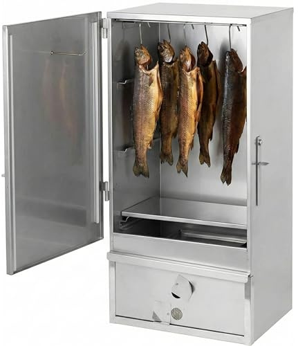 Jaeger Räuchereiprodukte | Räucherofen Edelstahl OCTO 80x40x27 cm mit 250°C Thermometer, Flachrost, Tropfblech, Räuchermehlschale & 500 g Räuchermehl – stufenlose Lüftung (Art.-Nr. 10128)