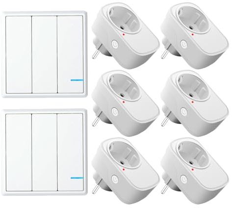 Fernsteuerbare Steckdose,NineLeaf Drahtloser 2 Schalter und 6 Steckdosen,Ohne Verkabelung nötig,15A/1500W,Ideal für Haushaltsgeräte wie Kaffeemaschinen,Mikrowellen und Heißluftfritteusen