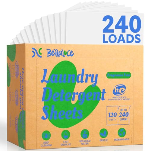 BellaLuce Fragrance Free Laundry Detergent Sheets – 240 Loads Hypoallergenic & Eco-Friendly Laundry Sheets Detergent, Plastic-Free Washer Sheets for Home, Dorm & Apartment