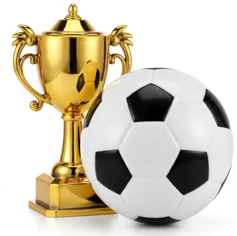 2 Pcs Football Cake Toppers Soccer Ball & Gold Trophy Decor Set | sports theme party supplies,birthday cake decorations Mini Soccer Statues Miniature Trophy Cup Topper
