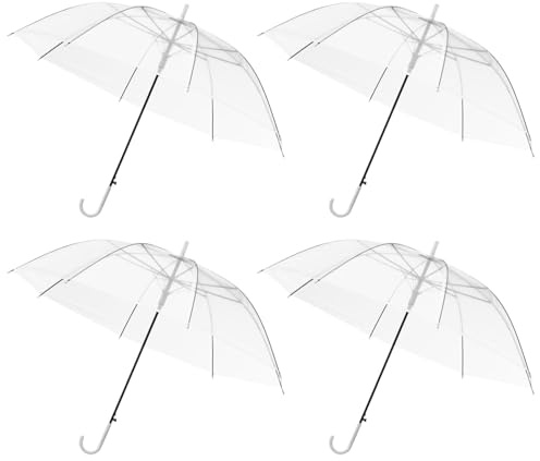 CaitongX 4er-Set Transparente Regenschirme – Kuppelschirm mit Weißem Griff, Unisex für Damen & Herren, Ideal für Hochzeit, Partys & Brautjungfern