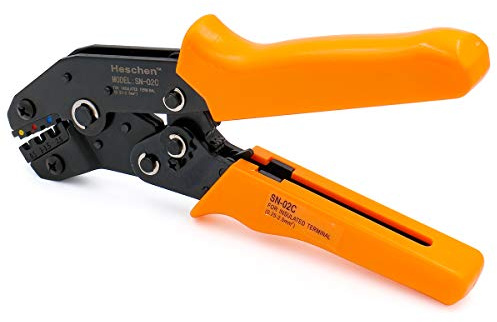 Heschen Pinza a cricchetto mini pinza, SN-02C, Anello e terminali isolati Strumenti di crimpatura, Utilizzare per 0,25-2,5mm² (20-13 AWG), Arancione