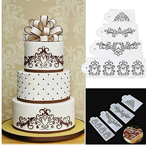 Vak Gâteau Pochoir, Bordure Pochoir Décoration Moule Set, Fleur Fondant Spray Moule, Cookie Imprimé Sucre Passoire Artisanat Modélisation Outil,Cuisine Plats à Four Cuisson Outil - Fleur 01