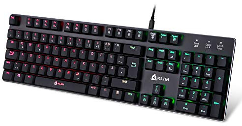 KLIM Dash – Niedrigprofil mechanische QWERTZ Tastatur mit roten Schaltern für kultivierte Professionelle Anwender und Gamer - RGB Farben - Metallrahmen Vollständige Anpassbarkeit