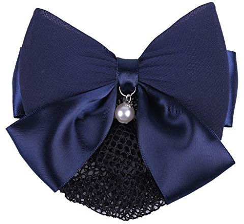 QHP Haarnetz Haarspange Grace, feinmaschiges Netz mit Satinschleife und Perle (Navy)