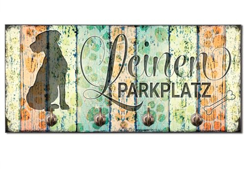 Cadouri Design-Hundegarderobe » Leinen Parkplatz « mit Hunde-Silhouette (Labrador) Wandhaken Hund┊Wandgarderobe, Leinenhalter, Hakenleiste