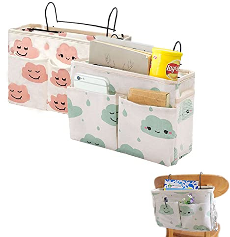 Betttaschen Hochbett, 2 Pcs Bett Organizer Zum Einhängen, Bettaufhänger Organizer, Nachttisch Tasche, Hängetasche Bett, Betttaschen Multifunktionale für Buch, Zeitschriften, Fernbedienung, Handy