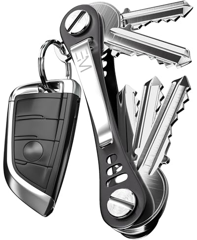 EM Premium Products Compact Key Holder - Pocket Key Organizer - 14 Keys Key Bar - Black