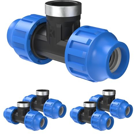 Kirchhoff Fitting T-Übergangsstück mit Innengewinde Kunststoff 3/4 x 25 mm für HDPE Rohr 5 Stück im Set Verschiedene Größen DVGW geprüft Trinkwasserqualität Made in EU, Schwarz HDPE Fitting