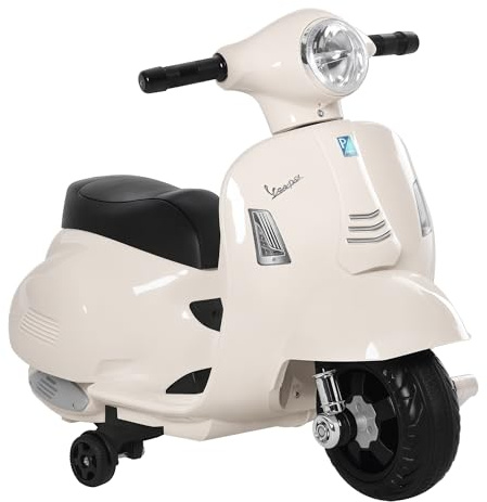 HOMCOM Moto Elettrica per Bambini 6V Vespa Ufficiale 66.5x38x52cm Rosso | Motorino Elettrico per Bambini 18-36 Mesi, Batteria, Fari, Clacson