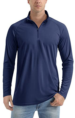 TACVASEN Camiseta Hombre UPF 50+ Protección UV Protección Solar Manga Larga Camiseta Rendimiento Entrenamiento Running Azul Marino XXL