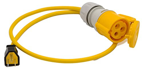 NEMA USA 15A Mains Plug to Yellow 110v CEE Connector Fly Lead. Power Tool American Appliance Hookup Adaptor for Use with Voltage Converter, US Mains Generator (1 Metre)