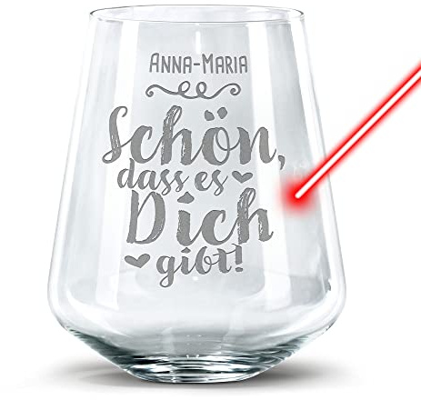 Trinkglas mit Gravur - Schön, dass es Dich gibt mit Name - Geschenk für beste Freundin, Trinkglas graviert mit Name I Individuelle Gravur, 400 ml