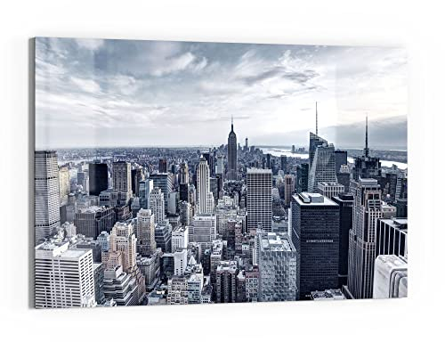 DEQORI Glas-Magnettafel | 60x40 cm groß | Motiv Blaue Skyline New York | Memo-Board aus Glas | Magnetboard inkl. Magnete, Stift & Tuch für Küche & Büro | Tafel magnetisch & beschreibbar
