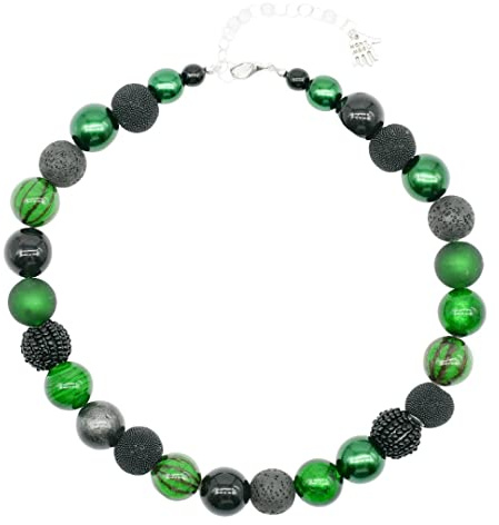 Feliss Handmade: Kedjor av pärlor, halsband damer. Statement kedja 45 cm lång i bohostil. Choker-halsband, estetiskt halsbandssmycke. Pärlhalsband för kvinnor i grönt med glaspärlor, Glas, Pärla
