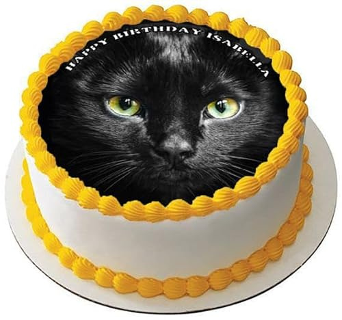 BLACK CAT Premium Quality Edible Large 7.5 Inch Round Icing Cake Topper - Text can be Customizable - Make your Celebrations Memorable with Our Delightful Charming Cake Toppers PET PUSSY D1