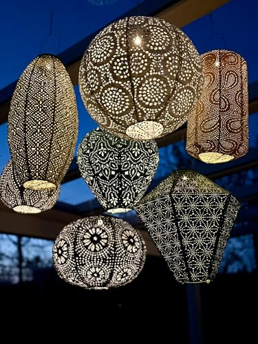 Set 7 x Farolillos Solares de Jardín con Motivo Marroquí – Farolillos Lampiones Decorativos de Exterior en Tyvek – Luces Solares LED para Jardín, Terraza y Balcón – Iluminación Decorativa Impermeable