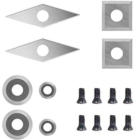 Yasorn 8Pcs Inserti di tornitura in carburo di tungsteno per utensili di tornitura in legno, tra cui quadrato e 2 tipi di rotondo e diamante con 8 viti