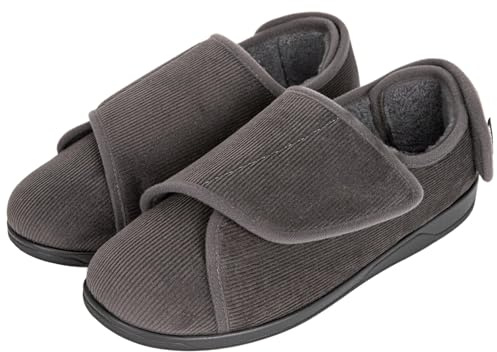 HomeTop Men's Wide Fit Slippers Dark Grey, 8 UK