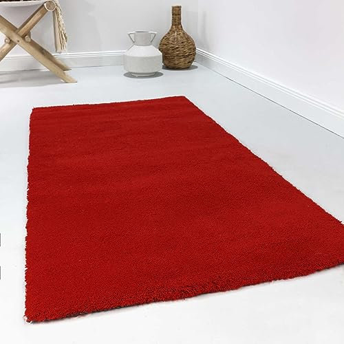 Wecon Home Esprit - Alfombra Suelo de Lana Virgen de Pelo Largo y Moderna para Salón, Dormitorio o Estudio, Color Rojo (70 x 140 cm)