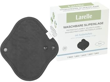 Larelle Protège-slip lavable en coton bio, serviette hygiénique en tissu à ailettes, noir, réutilisable, durable, écologique, doux, réglable, respirant, confortable