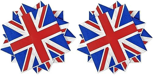 60Pcs Great Britain GB UK Union Jack Party Napkins Serviettes Tableware King's Coronation Party Supplies Sporting Events Pub BBQ Royal Theme 33cm x 33cm (Pack of 2)