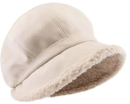 Avilego Fleece Lined Beret for Women Fleece Bucket Hat Painter Hat Newsboy Cap Warm Fisherman Hat for Cold Winter Gift 2024 Beige