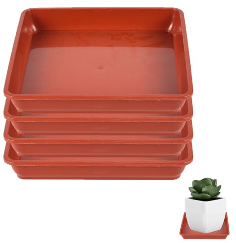 Lot de 4 soucoupes carrées en plastique extra larges de 22,2 mm pour intérieur et extérieur (rouge)