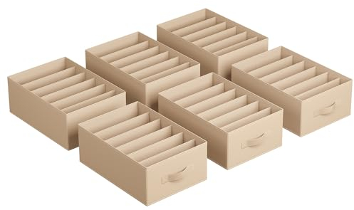 SONGMICS Set di 6 Organizzatori per Armadio a 6 Scomparti, Scatole per Biancheria Pieghevoli, Contenitori per Guardaroba, 42 x 30 x 17 cm, per Pantaloni, Vestiti, Beige Sabbia RUS009K02