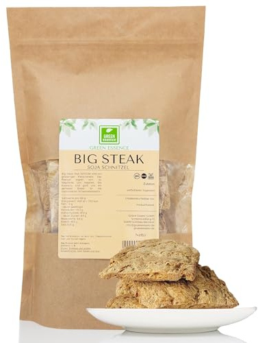 Big Steak 500g Vegan Fleischalternative Soja Schnetzel von Green Essence | Fleischersatz Big Steaks, veganes fleisch Mit Protein, Low Carb, große Sojaschnetzel, Soya Koteletts getrocknet, 500g