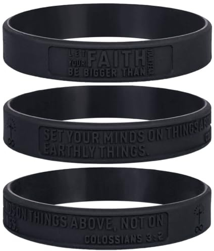 Sainstone Colossians 3:2 Inspirational Bible Verses Silicone Bracelets - Let Faith Bigger Than Fear - Religious Motivational Wristband Gifts for Men Women (Unisex)