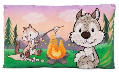 NICI FOREST FRIENDS barnkudde varg Winny & Chipmunk Jojo 43x25cm - Rektangulär gosedjurskudde fluffig, för flickor, pojkar & vuxna - 49954