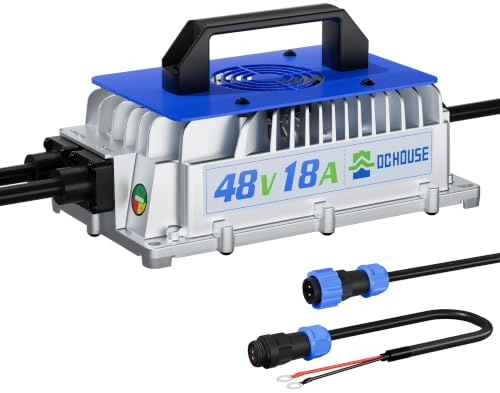 DCHOUSE 18A 48V LiFePO4 Batterieladegerät, 48V Lithium Batterieladegerät 900W Wasserdicht Anti-Fall mit Kühlgebläse,Für Golfwagen,Gabelstapler,Trolling-Motoren