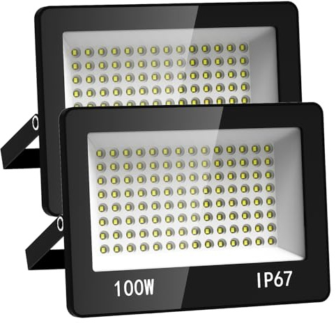 HAPYLUMI LED Strahler Außen 100W 10000LM 2 Stück, Scheinwerfer 6500K | Superhell Außenstrahler Kaltweiß, LED Fluter IP67 Wasserdicht, Flutlicht 220-240V für Garten Terrasse Höfe Garage Sportplätze