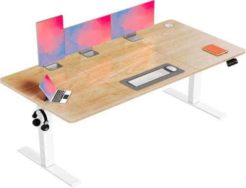 Flamaker Höhenverstellbarer Schreibtisch, Elektrischer Schreibtisch Höhenverstellbar für Steh-Sitz, Computertisch mit Memory-Funktion, Stabiler Tisch Standing Desk, Bürotisch,160 x 70 cm,Beige