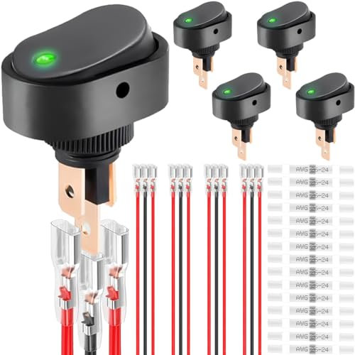 DAOKAI LED Interruptor basculante iluminado 12V 30A SPST 3 Pin ON Off Interruptor de palanca iluminado verde iluminado en forma ovalada para Automóviles Camiones RV Barcos - 5pcs