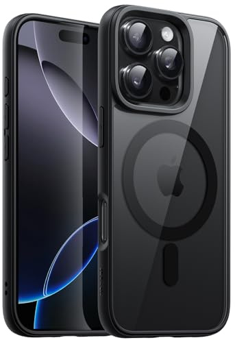 JETech Magnetic Case for iPhone 16 Pro Max, Black | Compatible with MagSafe, Solid Color Matte TPU Frame, Clear Back, Shockproof Bumper