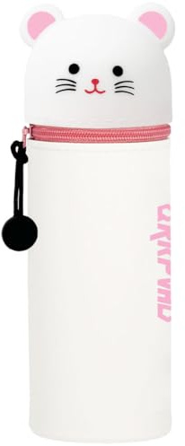 QRKPVHD Kawaii Federmäppchen mäppchen 2-in-1- Weiche Silikontasche,Stand Up Federmäppchen Tier Stifthalter Stifthalter Bleistifttasche Mädchen Junge (Weiße Maus)