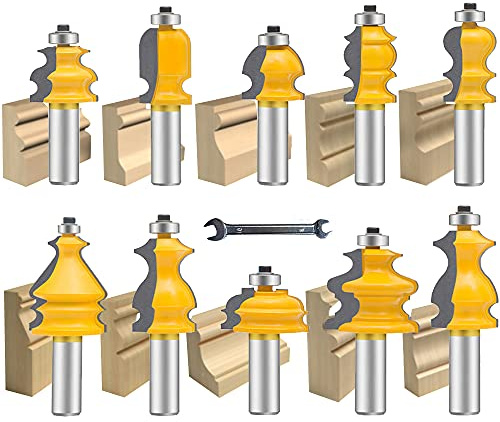 MAYLINE Router Bits Sets 1/2 Inch Shank Tongue Groove Router Bit Tool Set 10 PC Rail Stile Wood Milling Cutter Woodwork Molding Cabinet Door Drawer Shelf Woodworking for Router Bits(Silver)