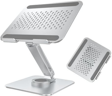Supporto per laptop regolabile, supporto per computer portatile, ergonomico, pieghevole, con supporto riser, albero girevole, lega di alluminio, base di raffreddamento, supporto per laptop da 10 a 17