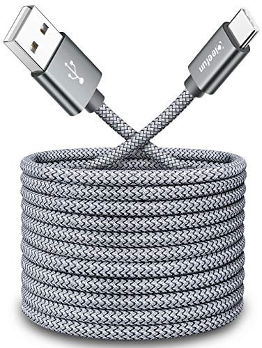 CLEEFUN Long USB-C to USB-A 2.0 Fast Charger Cable 3 M, Nylon Braided Type C Fast Charging Lead for iPhone 15 16 17 Pro Max Plus, iPad, Samsung Galaxy S/A Series, Tablets, Wall/Car Chargers-10ft/Grey